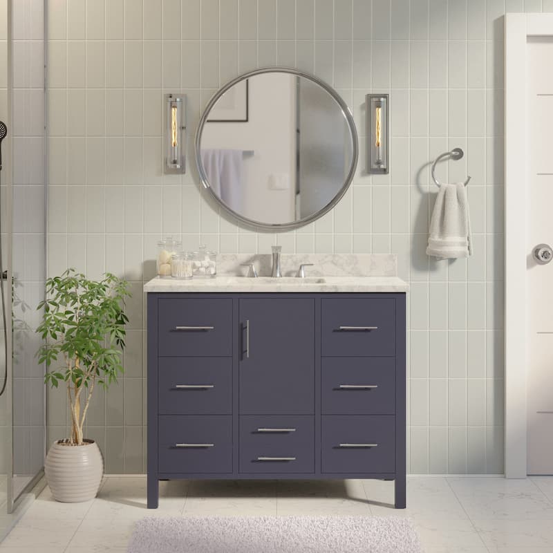 KitchenBathCollection California 42" Bathroom Vanity with Carrara Marble Top - Marine Gray