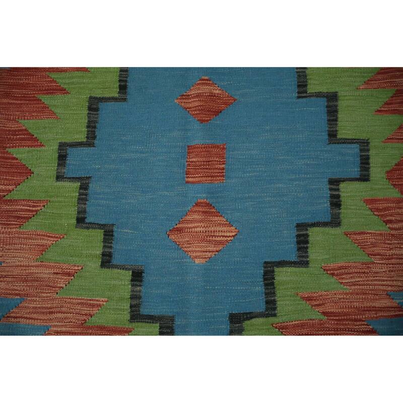 Hand Woven Oriental 100% Wool Carpet Southwestern Modern Navy Blue & Blues Kilim Area Rug - 10' 1'' X 8' 0''