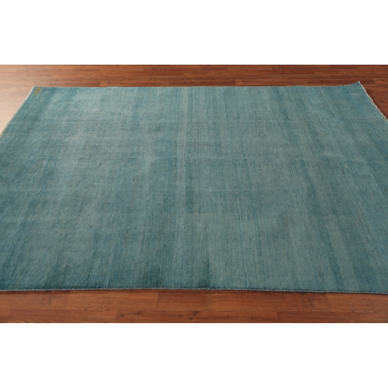 Modern Aqua Gabbeh Oriental Area Rug Handmade Wool Carpet - 5'7" x 7'9"