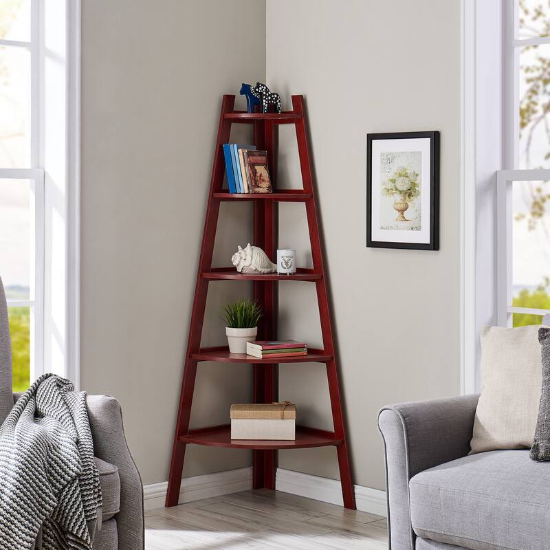 Danya B. 5-Tier Corner Ladder Display Bookshelf - Cherry