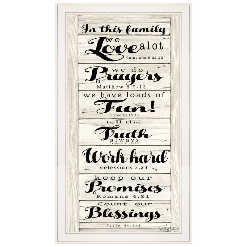 TrendyDecor4U Farmhouse "In this Family" Framed Print Wall Art by Cindy Jacobs - White