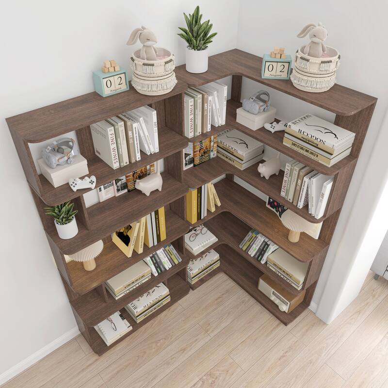 90 Cm Space Saving Corner Bookshelf + 80 Cm Bookcase Extendable Free Combination, Set Of 2 Display Shelf