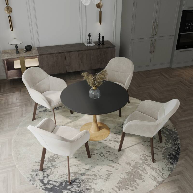 Bristol 35" Round Dining Table with MDF Top and Natural Wood Steel Pedestal Base for Modern Kitchen and Dining Room