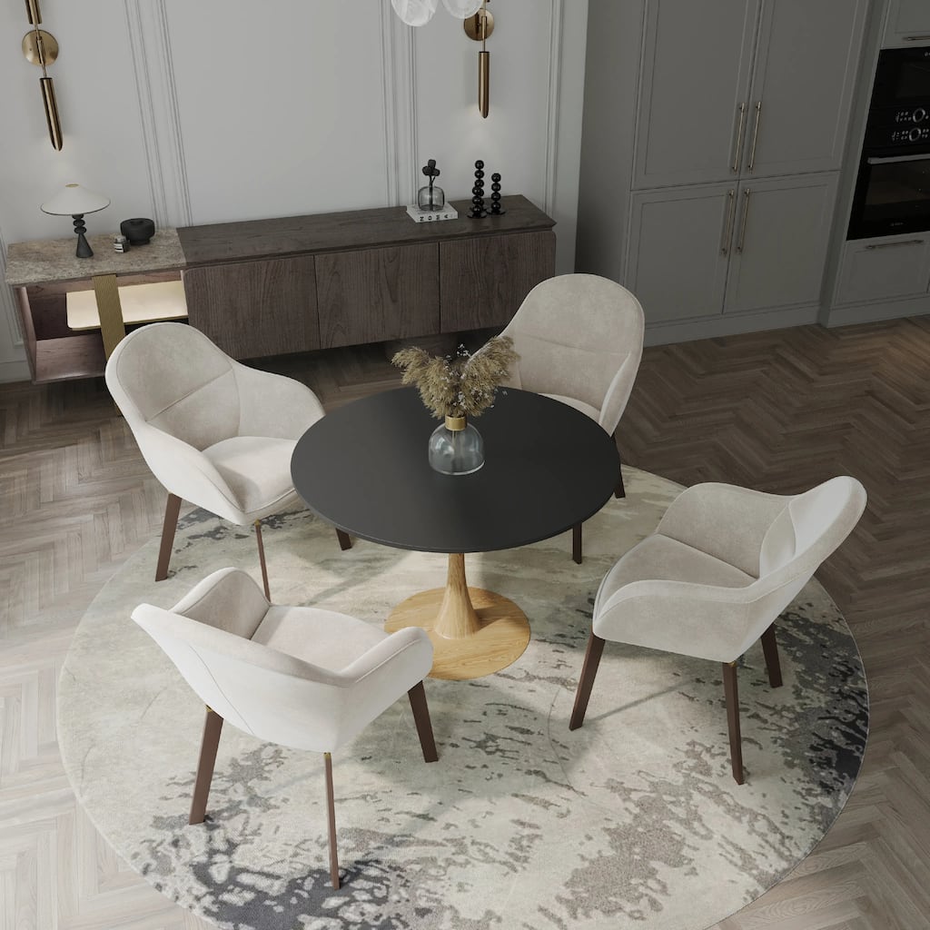 Bristol 35" Round Dining Table - MDF Wood Top with Natural Wood Steel Pedestal Base - Modern Table for Kitchen & Dining Room