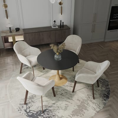 Bristol 40" Round Dining Table with MDF Top and Natural Wood Steel Pedestal Base for Modern Kitchen and Dining Room