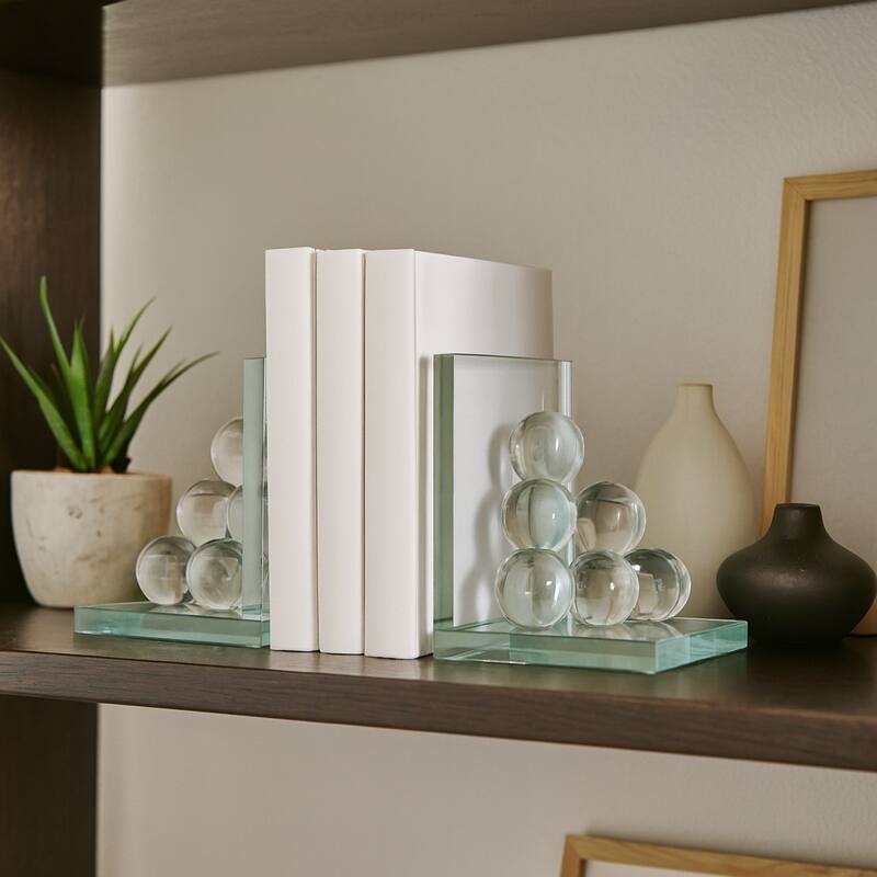 Decorative Glass Orbs Accent in L-Shape Bookends - 6", Clear - 6.0"