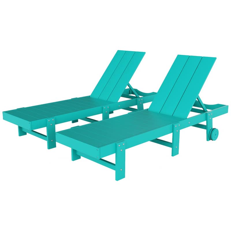 Shoreside Modern Poly Eco-Friendly All Weather Reclining Chaise Lounge With Wheels (Set Of 2)