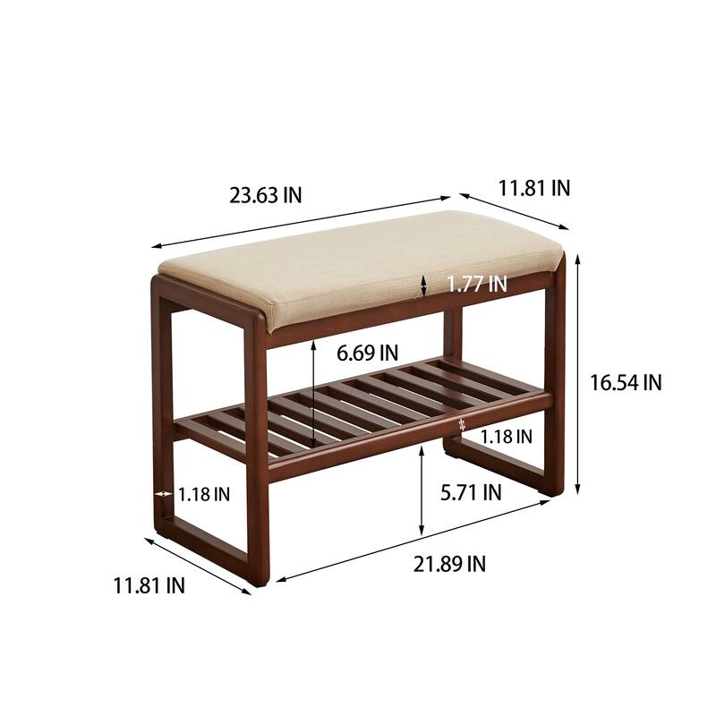 GDFStudio - Cedric Beech Wood Entryway Shoe Bench with Cushion