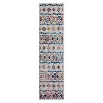Qeji Power Loomed Geometric Stain Resistant Area Rug By HomeRoots - 10' Runner