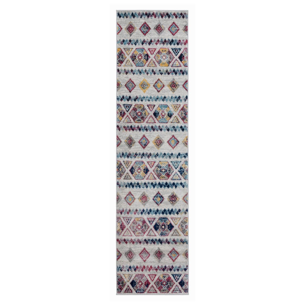 Qeji Power Loomed Geometric Stain Resistant Area Rug By HomeRoots - 10' Runner