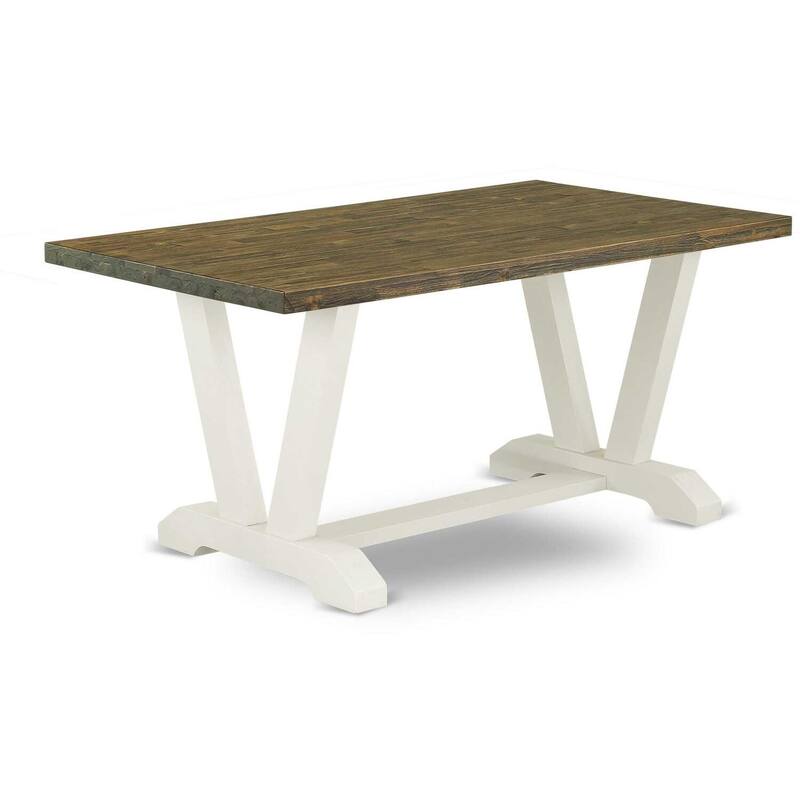 HomeStock 5-Piece Rectangle Distressed Jacobean Finish Solid Wood Top Dining Table with 4 Parson Chair with Lattice Back