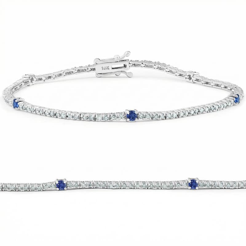 Bliss Diamond 1 1/10 Ct Diamond & Blue Sapphire Tennis Bracelet White Gold 7" Lab Grown - White - 7 Inch