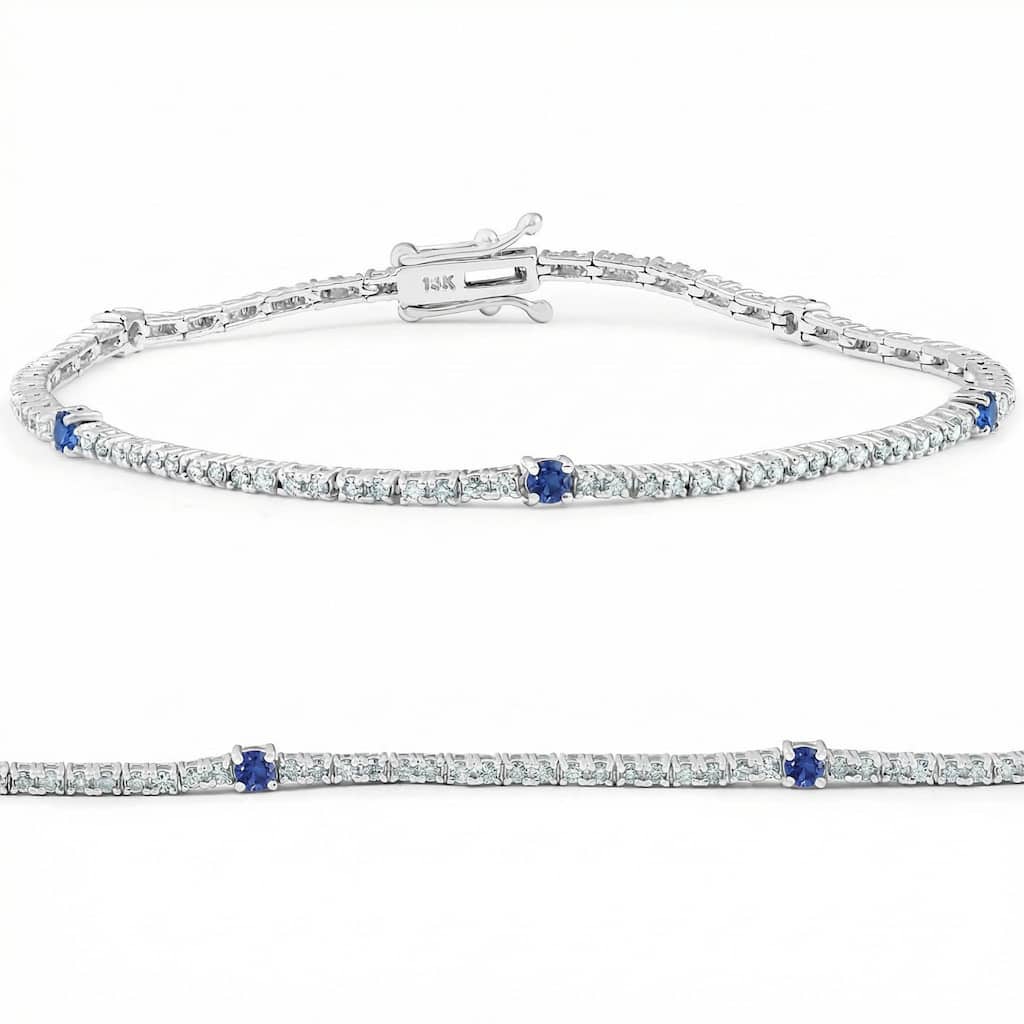 Bliss Diamond 1 1/10 Ct Diamond & Blue Sapphire Tennis Bracelet White Gold 7" Lab Grown