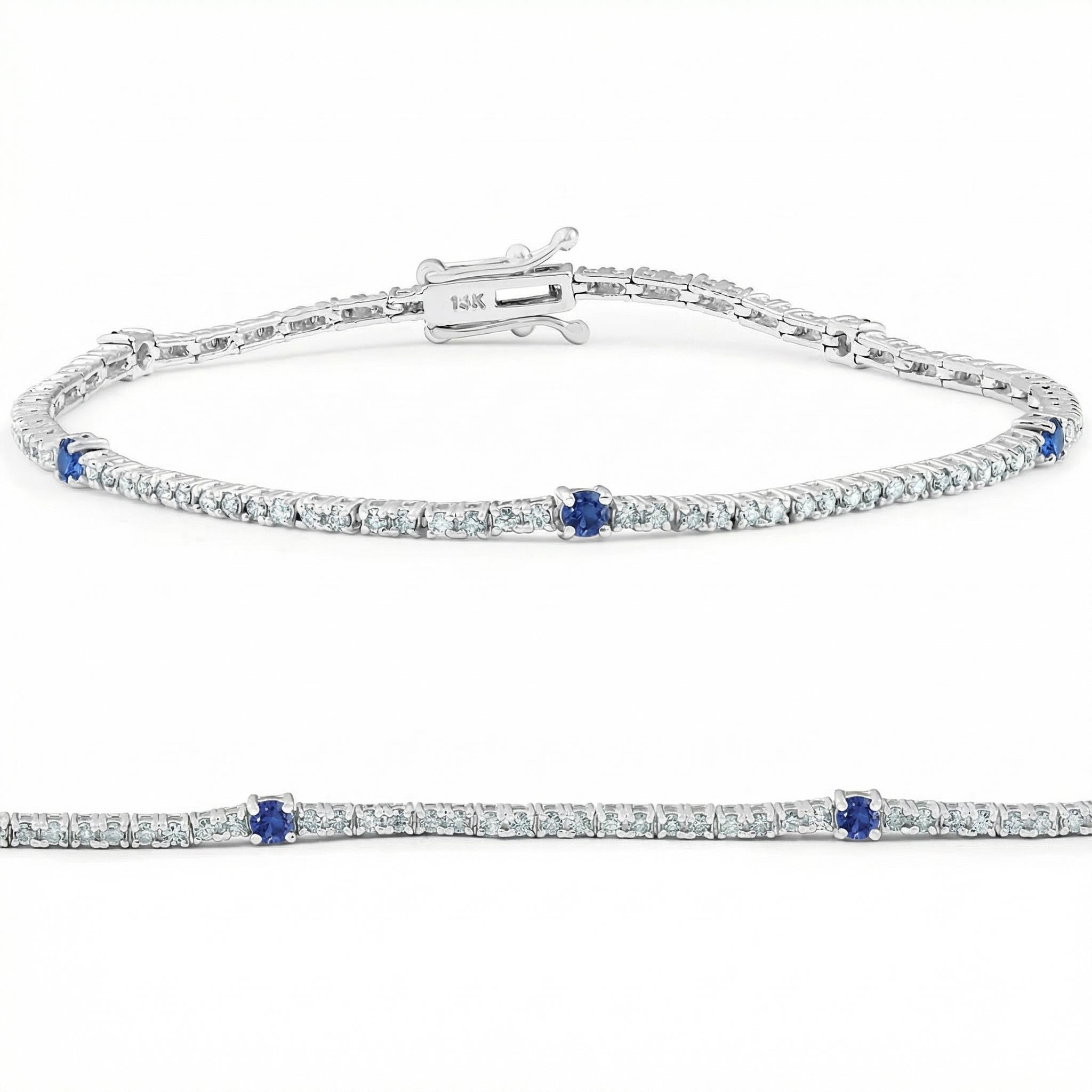 Bliss Diamond 1 1/10 Ct Diamond & Blue Sapphire Tennis Bracelet White Gold 7" Lab Grown