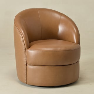 29"W Top-Grain Genuine Leather Seating Upholstery Swivel Barrel Chair