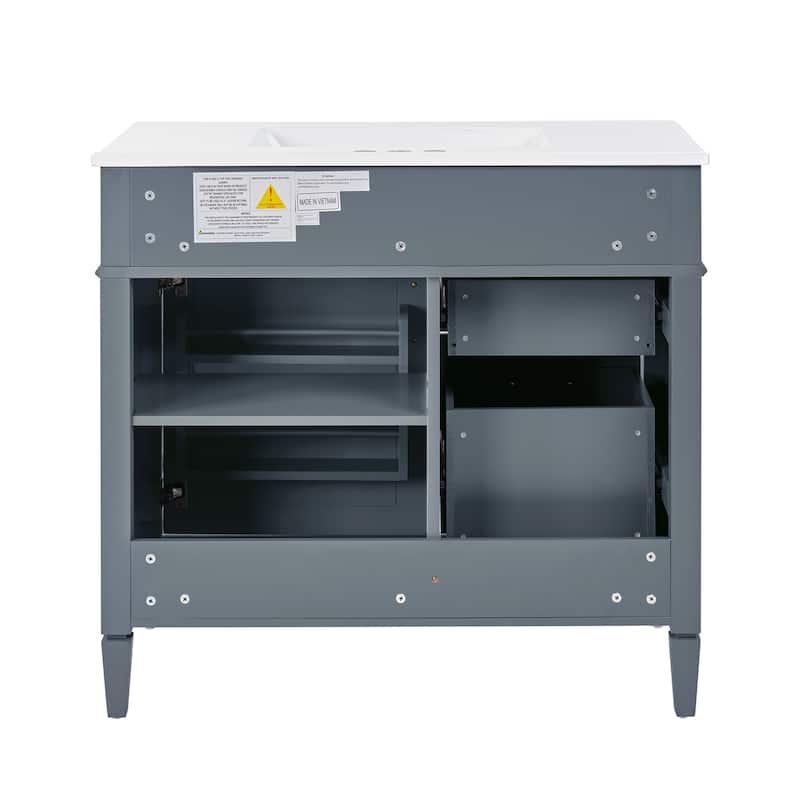 Modern 36" Freestanding Bathroom Vanity Cabinet Wood Frame with Ceramic Sink and Divided Drawers