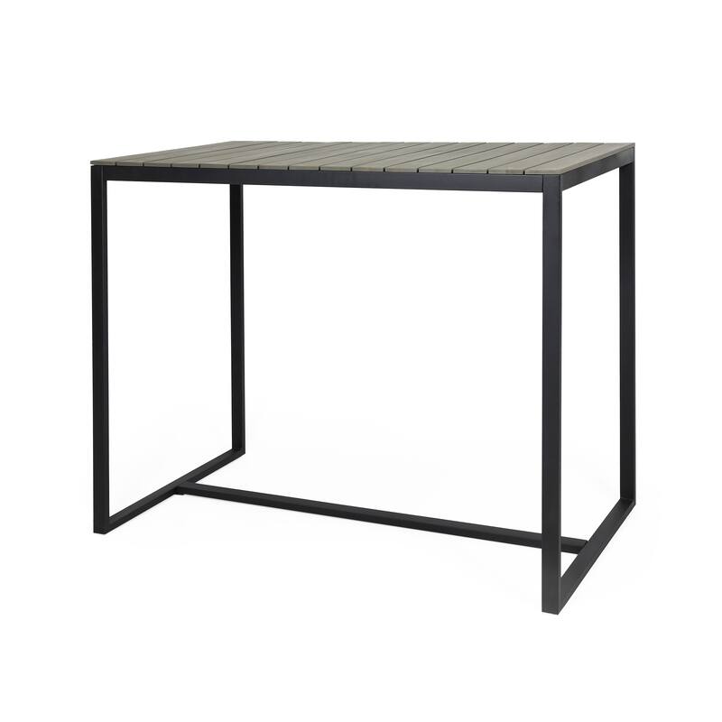 Roomfitters Modern Industrial Bar Table, Rectangular Wood Slat Top Pub Dining Furniture with Black Metal Frame, Grey+Black