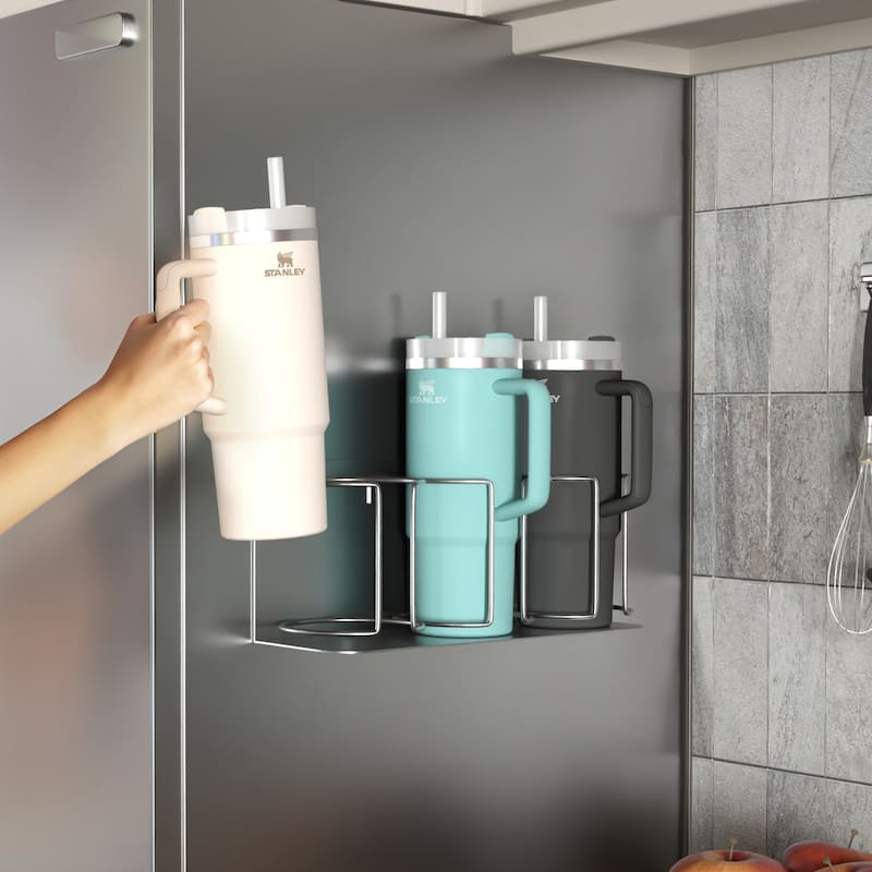 Sorbus Magnetic Stanley Cup Holder for 3 Cups, Bottle Organizer Adjustable Mount - 4.25” L x 13.25” W x 5.5” H - Silver