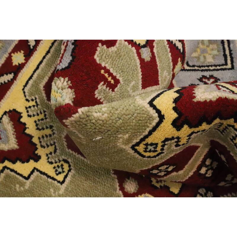 Hand Knotted Oriental 100% Wool Carpet Traditional Geometric Green Kazak Area Rug - 6' 0'' X 4' 0''