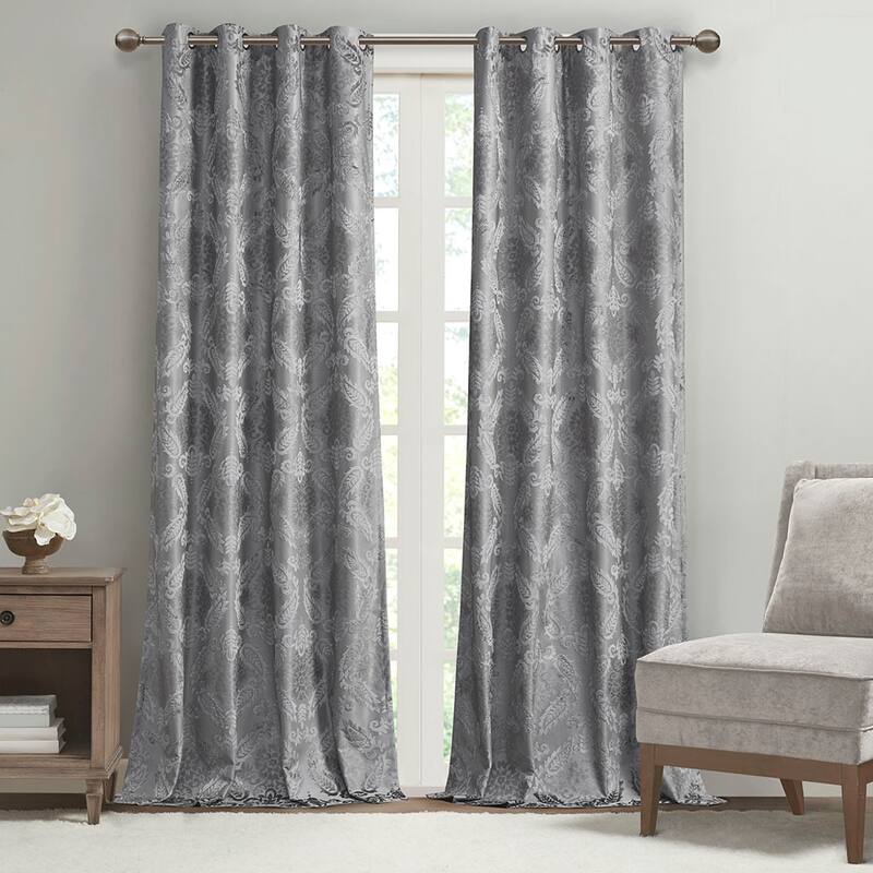 Knitted Jacquard Paisley Total Blackout Grommet Top Curtain Panel(Only 1 Pc Panel)