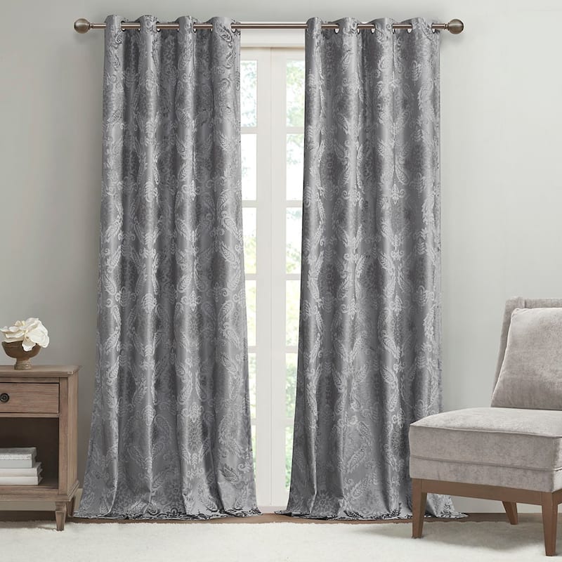 Knitted Jacquard Paisley Total Blackout Grommet Top Curtain Panel(Only 1 Pc Panel