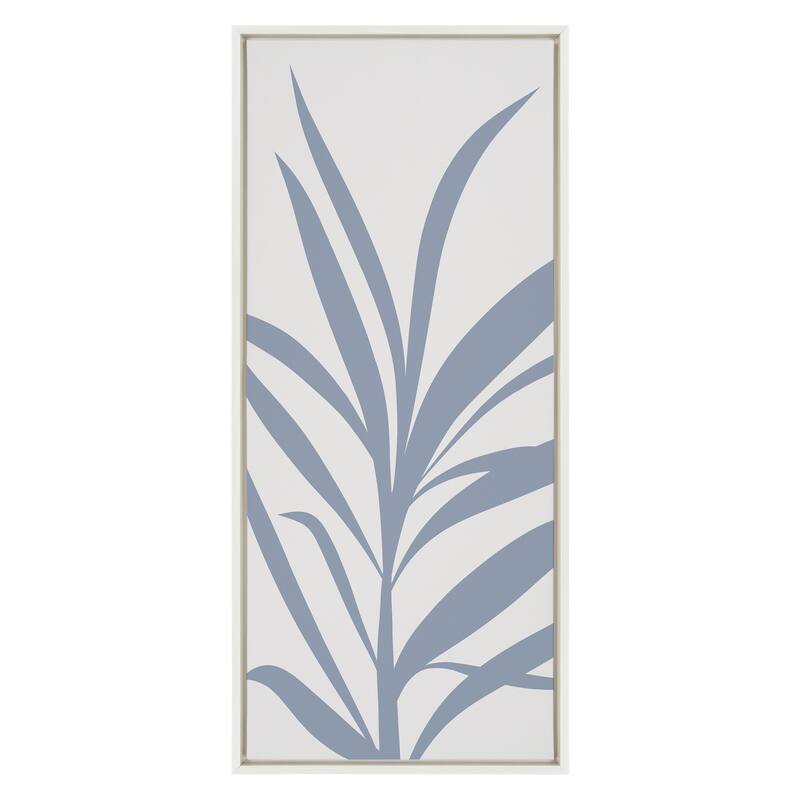 Kate and Laurel Sylvie Mid Century Retro Jungle Botanical Light Blue Framed Canvas by The Creative Bunch Studio