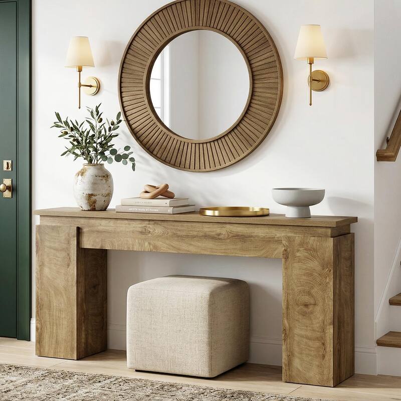 Rustic Entryway Table with Open Storage for Living Room