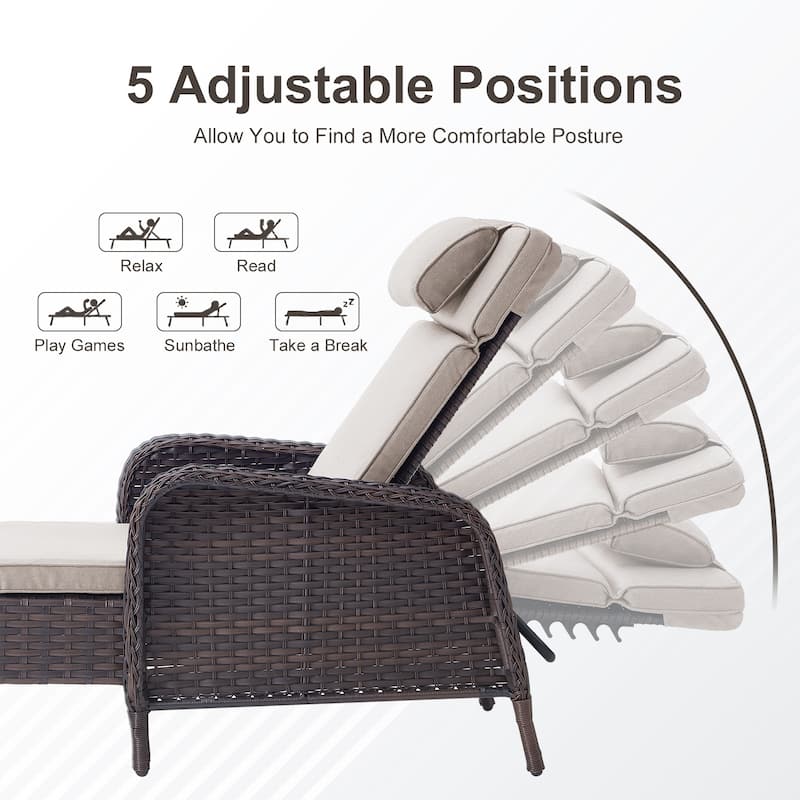 Outdoor Chaise Lounge Chair Adjustable 5-Position - 1-Piece