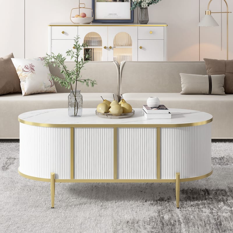 Modern Luxury Oval Fluted Coffee Table