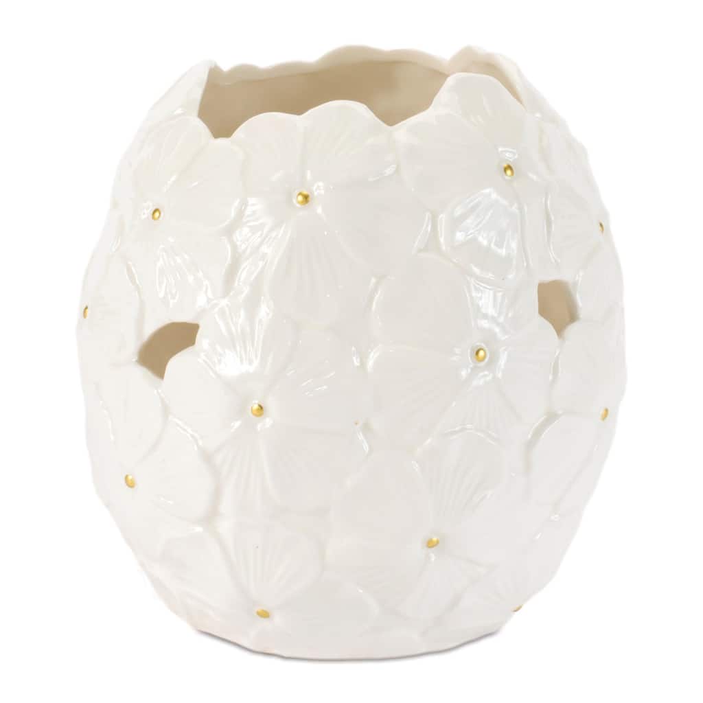 White Floral Embossed Ceramic Vase (Set of 2)
