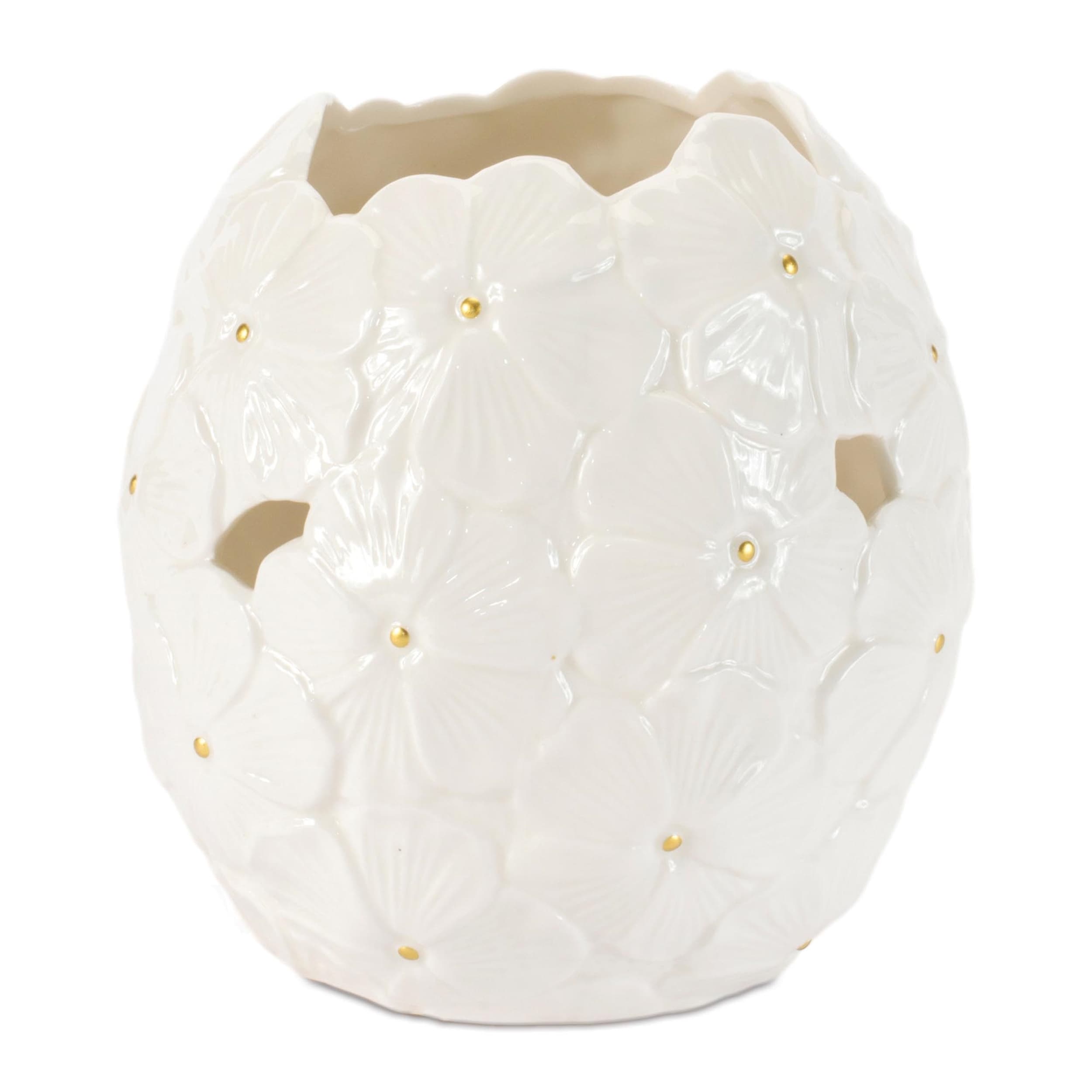 White Floral Embossed Ceramic Vase (Set of 2)