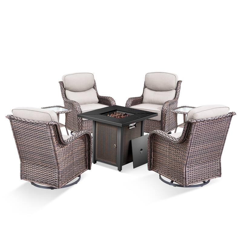 Pocassy 30 Inch Fire Pit Table with Sofa Swivel Chair Set