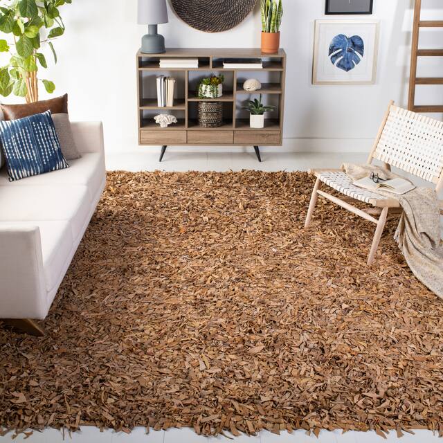 SAFAVIEH Handmade Leather Shag Carlijn Modern Decorative Rug - 8' x 10' - Light Gold