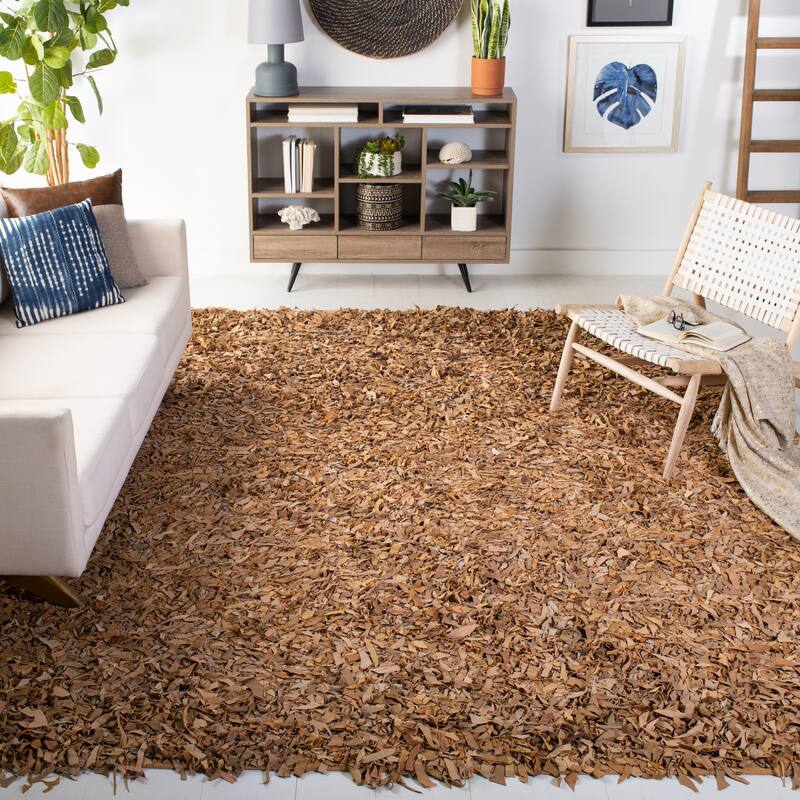 SAFAVIEH Handmade Leather Shag Carlijn Modern Decorative Rug - 8' x 10' - Light Gold