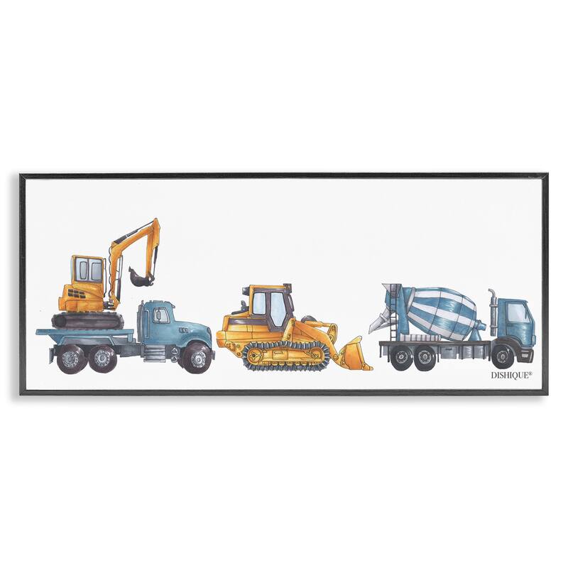 Stupell Construction Vehicles Bulldozer Trucks Driving Illustration Framed Wall Art, Design by Dishique - Multi - 30 x 13 - Black