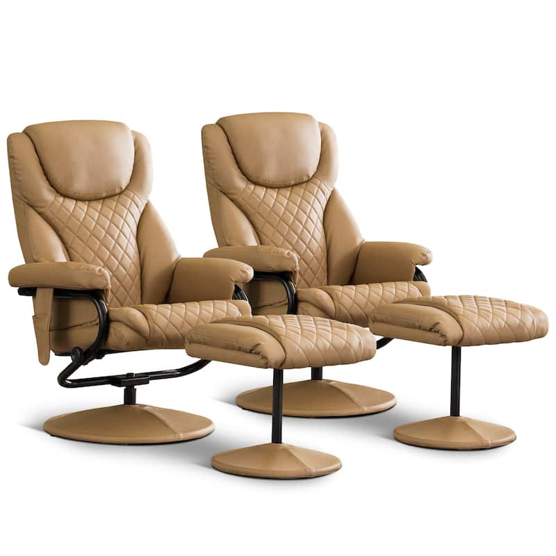 MCombo set of 2 Faux Leather Swivel Massage Recliner with ottoman - Cognac