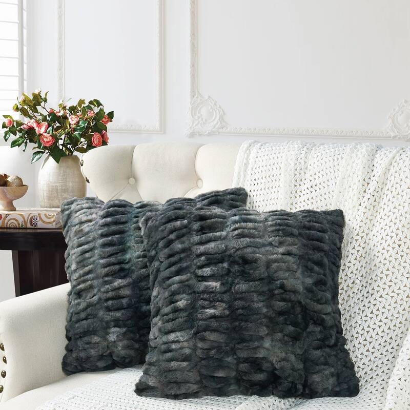 Serenta Shar Pei FauxFur 2 Piece Pillow Shell Set, NO INSERT - 20" x 20" - Meteorite