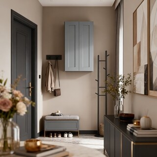 Solid Wood Double Doors Wall Cabinet 2 Doors and 3 Shelves for Kitchen ...