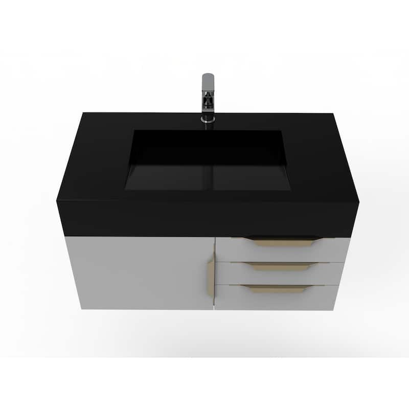 Nile 36" Wall Mounted Bathroom Vanity Set w/ Black Top