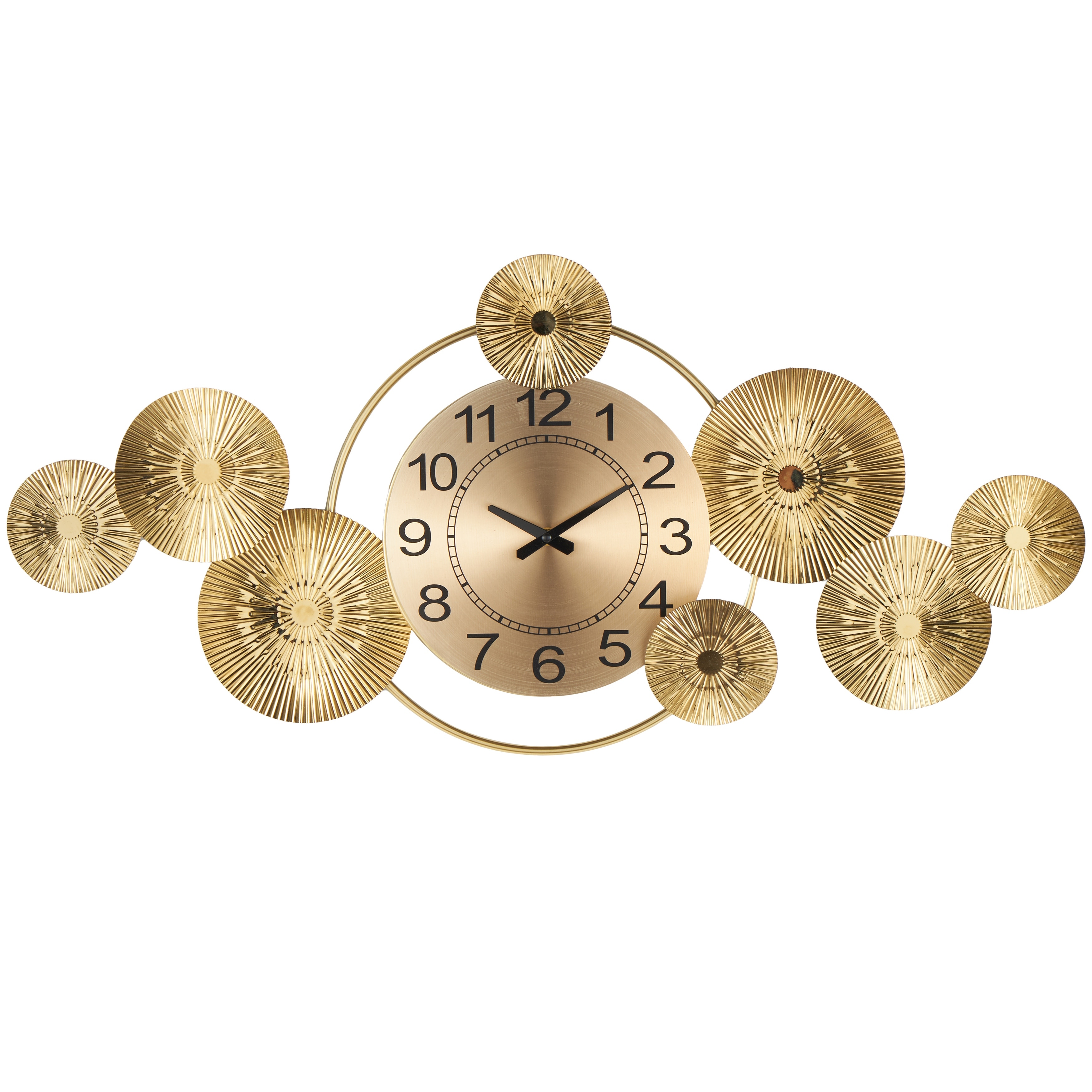 Stainless Steel Metal Decorative Wall Clock with Black Accents and Overlapping Discs - Gold - Roche River Decor