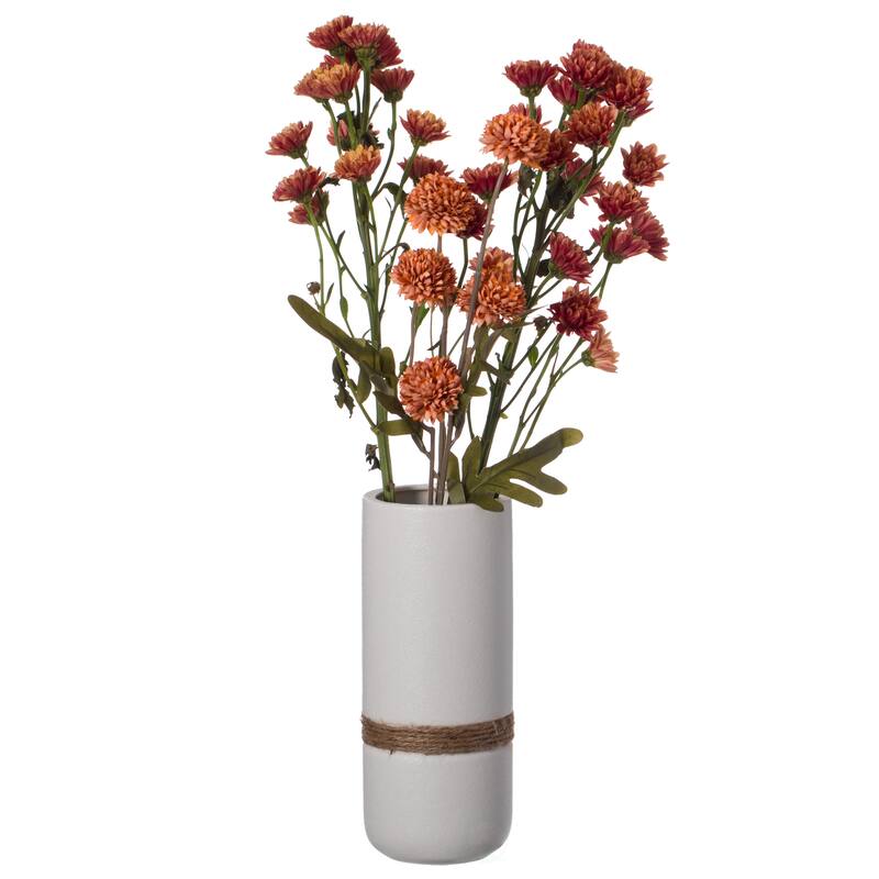 Decorative Modern Ceramic Cylinder Shape Table Vase Flower Holder with Rope