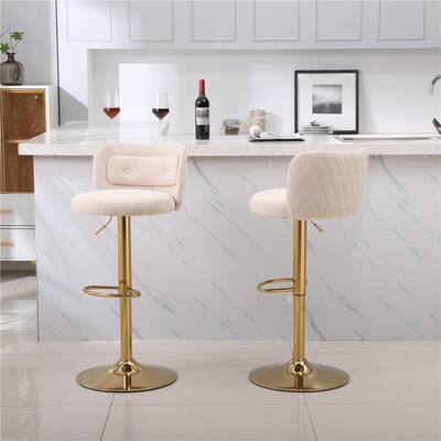 Swivel Velvet Adjustable Bar Stool with Back and Footrest (Set of 2)