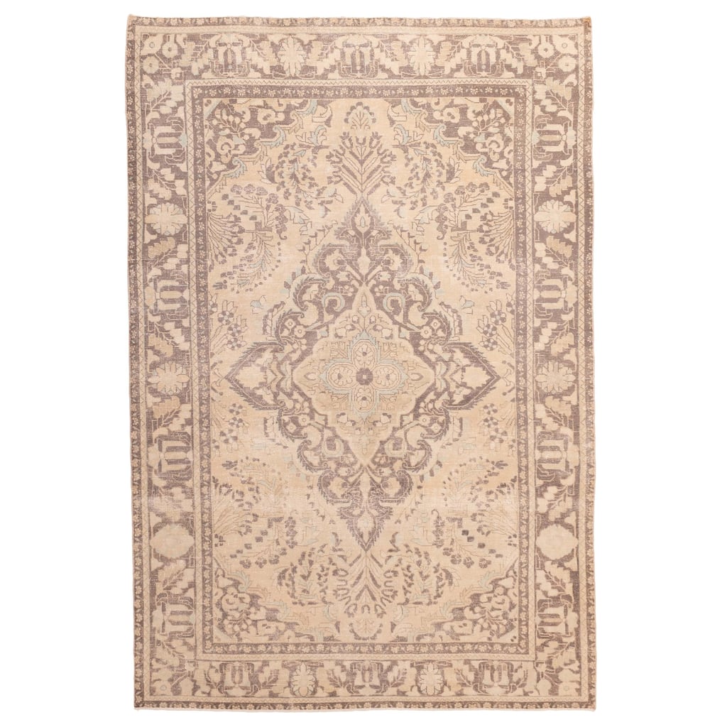 ECARPETGALLERY Hand-knotted Antalya Vintage Beige Wool Rug - 7'1 x 10'5
