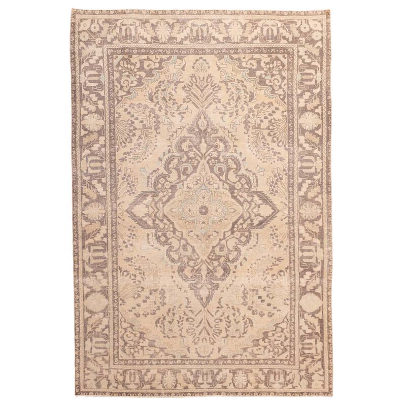 ECARPETGALLERY Hand-knotted Antalya Vintage Beige Wool Rug - 7'1 x 10'5