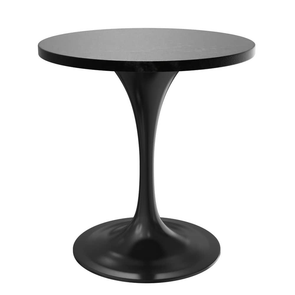 Verve 27" Modern Round MDF Solid Wood Top Accent Dining Table with Black Pedestal Steel Base for Home Kitchen and Living Room
