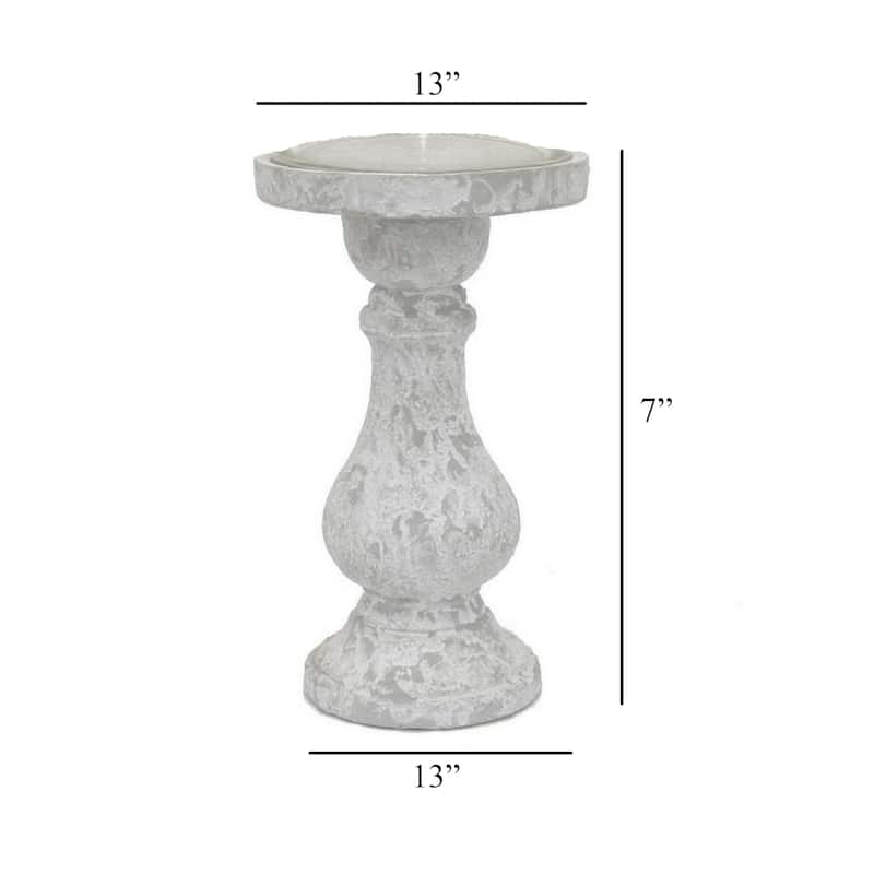 Kris Candle Holder with Hurricane Glass Top, White Gray Ceramic 7 Inch - White, Gray, Clear