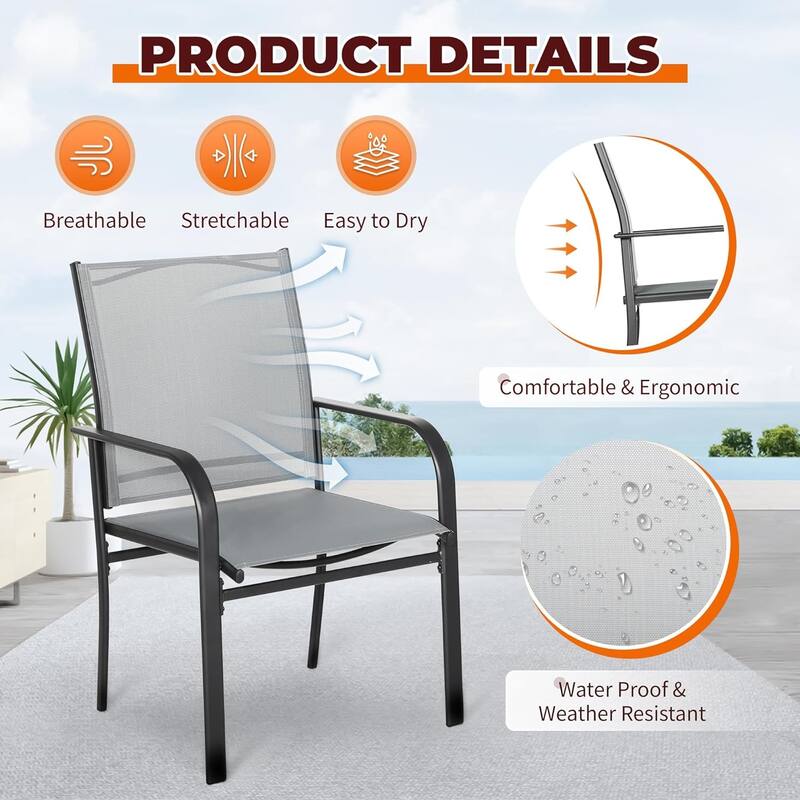 Outdoor Patio Dining Chairs Set of 4, Metal Frame Textilene Fabric Chairs with Armrest