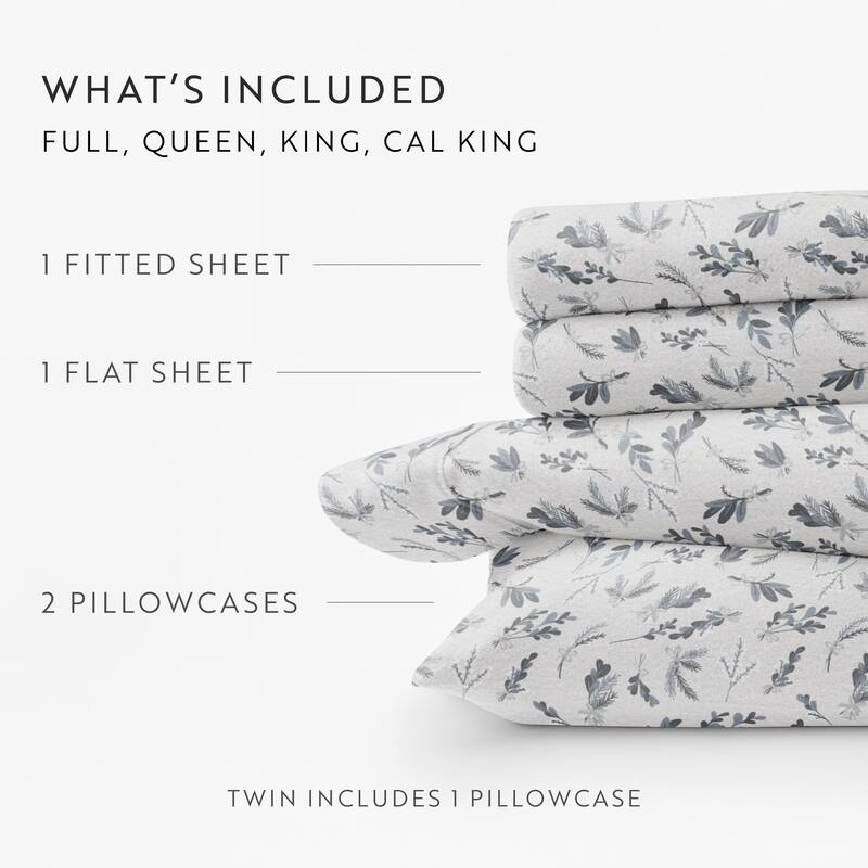 Becky Cameron Botanical 4 Piece 100% Cotton Brushed Flannel Deep Pocket Bed Sheet Set