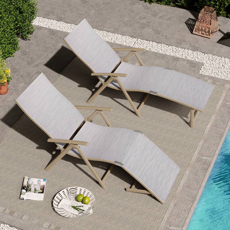 VredHom Outdoor Portable Folding Chaise Lounge Chairs (Set of 2) - 70" L x 20" W x 14" H