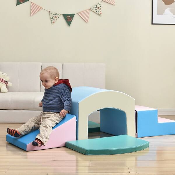 slide 2 of 7, Soft Foam Playset for Toddlers,Safe SoftZone Single-Tunnel Foam Climber for Kids,Lightweight Indoor Active Play Structure